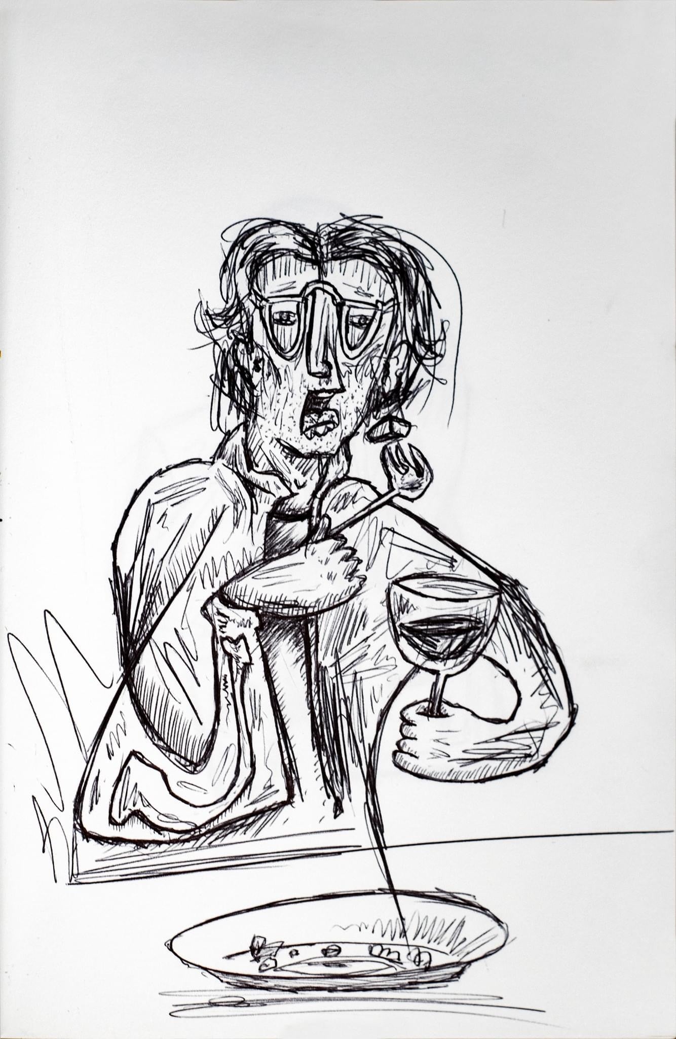Un Alemán cenando.