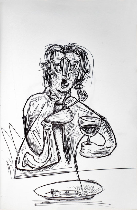 Un Alemán cenando.